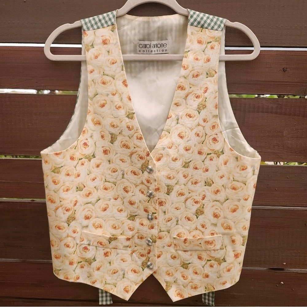 Vintage Carol Antone Vest 80s 90s Floral Checkered Cottagecore Phoebe Buffay M